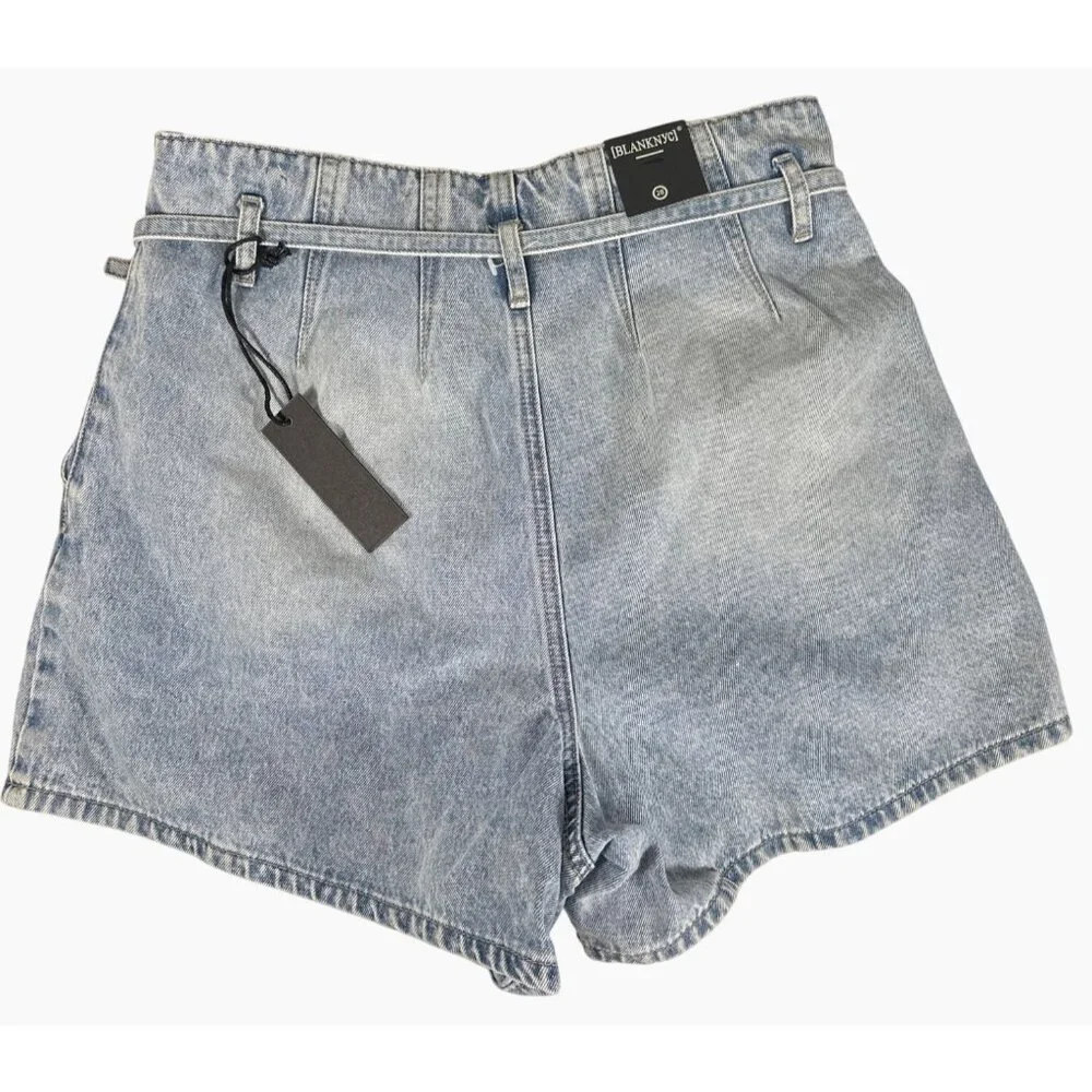 NWT Blank NYC High Rise‎ Blue Denim Short With Belt Women's Size 28 100% Cotton